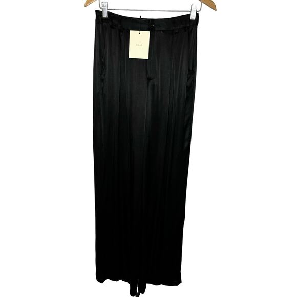 DISSH Simone Black Straight Satin Pleated  Front Pants Sz 4 Minimalist New - Picture 2 of 12